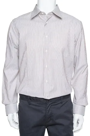 Balmain & Brown Striped Cotton Button Front Slim Fit Two Ply Shirt L