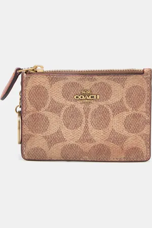 Coach Beige/ Signature Coated Canvas and Leather Zip Skinny ID Case
