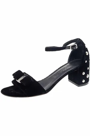 Salvatore Ferragamo Velvet Studded Block Heel Ankle Strap Sandals Size 38