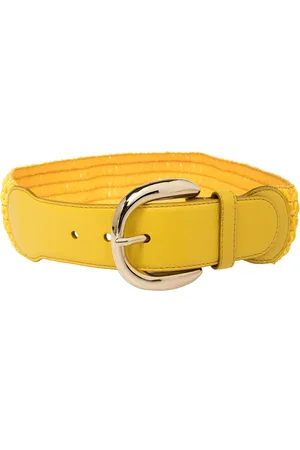 Dolce & Gabbana Leather and Straw Elastic Waist Belt 70 CM