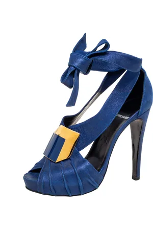 Pierre Hardy Laminated Suede Buckle Ankle-Tie Sandals Size 38