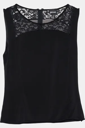 Roberto Cavalli Jersey Lace Trim Sleeveless Top L