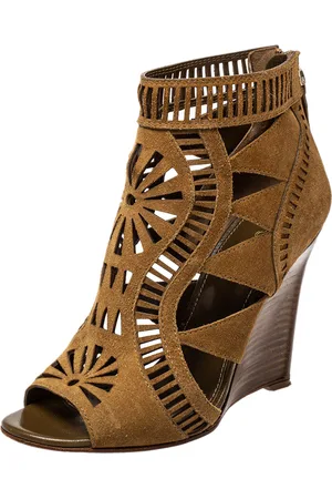 Sergio Rossi Laser Cut Suede Open Toe Booties Size 36
