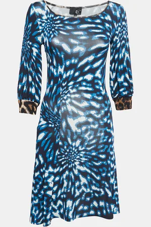 Roberto Cavalli Printed Jersey Long Sleeve Midi Dress S