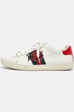 Gucci /Red Leather and Snake Embossed Leather Ace Pineapple Sneakers Size 36