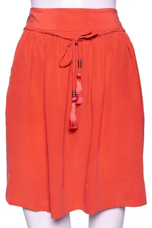 See by Chloé Coral Silk Braided Tasseled Belt Detail Skirt M