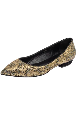 Giuseppe Zanotti Gold Textile Fabric Ballet Flats Size 37