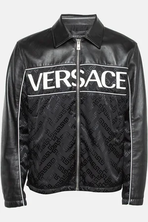 VERSACE Logo Applique Leather and Nylon Blouson Jacket L