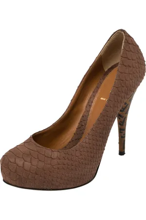 Fendi Python Embossed Leather Superstar Platform Pumps Size 38.5