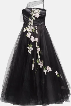 Oscar de la Renta Floral Embroidered and Appliqued Tulle Halter Neck Gown M