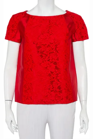 VALENTINO Silk & Lace Paneled Oversized Top S