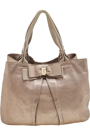 Salvatore Ferragamo Bronze Leather Miss Vara Bow Tote
