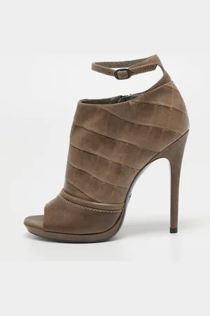 Alexander McQueen Brown Croc Embossed Leather Open Toe Ankle Boots Size 40