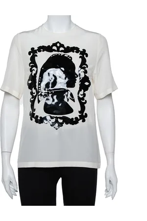Dolce & Gabbana Silk Silhouette Applique Detail Short Sleeve Top M