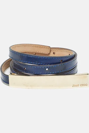 Jimmy Choo Navy Patent Leather Logo Metal Slim Waist Belt 90CM