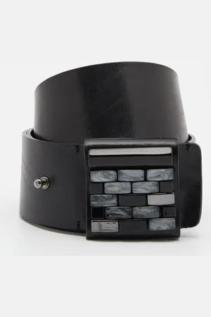 Emporio Armani Leather Brick Buckle Wide Belt