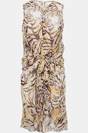 See by Chloé /Yellow Tiger Print Silk Tie Waist Sleeveless Short Dress S