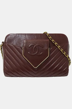 CHANEL Bordeaux Chevron Sheepskin Small CC Flap Pocket Camera Bag