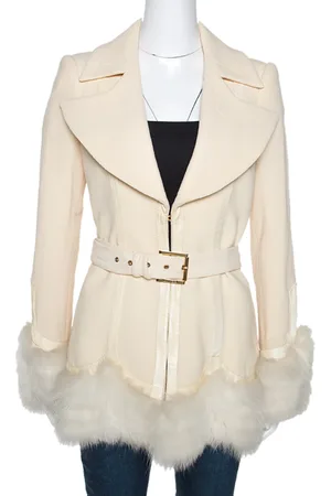 Roberto Cavalli Wool Fox Fur Trim Belted Jacket M