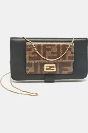 Fendi /Tobacco Leather and Zucca Coated Canvas iPhone X Cover with Chain Strap