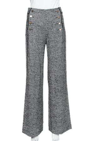 Carolina Herrera Monochrome Striped Wool High Waist Straight Leg Trousers S