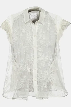 SACAI Lace & Cotton Paneled Button Front Top S