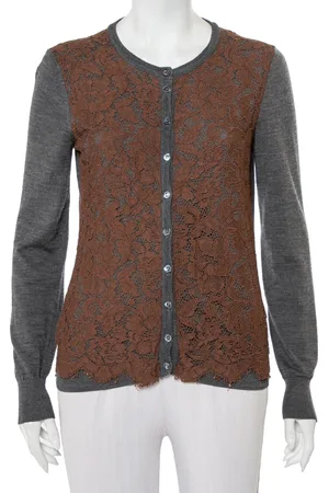 Dolce & Gabbana Wool Contrast Lace Trim Button Front Cardigan M