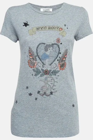VALENTINO Embellished/Printed Jersey T-shirt XS