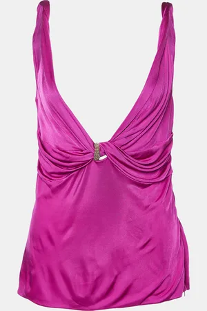 VERSACE Fuchsia Jersey Knot Detail Sleeveless Top L