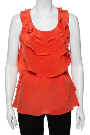 Oscar de la Renta Ruffled Silk Sleeveless Top S