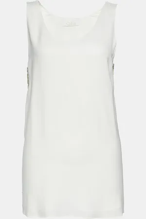 Chloé Off- Crepe Embellished Sleeveless Blouse M
