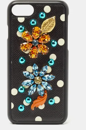 Dolce & Gabbana /White Polka Print Leather Crystals Embellished iPhone7 Case