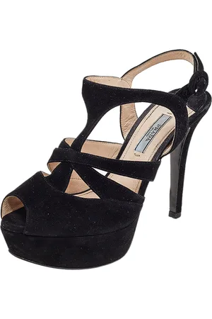 Prada Suede Peep Toe Slingback Platform Sandals Size 37.5
