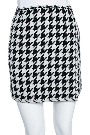 OFF-WHITE Monochrome Houndstooth Print Wool Mini Wrap Skirt S