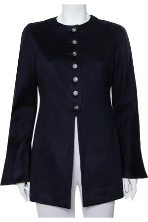 VALENTINO Boutique Midnight Blue Cashmere Button Front Collarless Vintage Jacket L