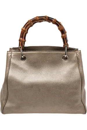 Gucci Metallic Leather Bamboo Top Handle Shopper Tote