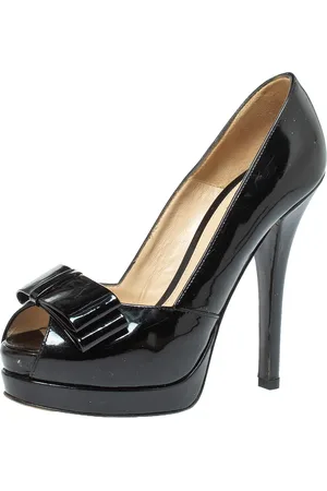 Fendi Patent Leather Bow Peep Toe Platform Pumps Size 38