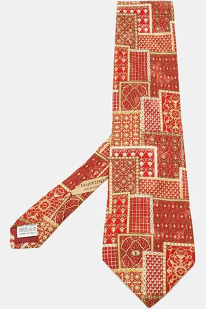 VALENTINO Cravatte Patchwork Print Silk Traditional Tie