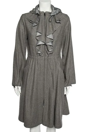 Emporio Armani Wool And Cashmere Ruffled Neck Hooded Coat S