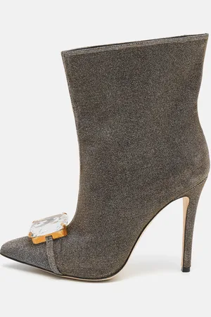 MARCO DE VINCENZO Iridescent Lurex Fabric Crystal Embellished Ankle Boots Size 39