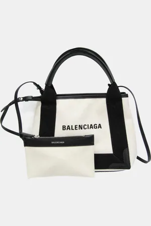 Balenciaga /Off-white Canvas and Leather Navy Cabas XS Tote Bag