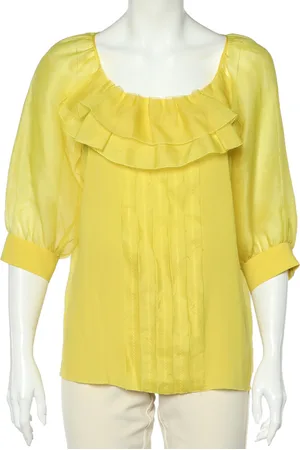 Oscar de la Renta Silk Organza Ruffle Detail Sheer Top L