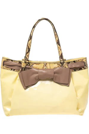 VALENTINO /Brown Patent Leather and Python Large Aphrodite Bow Bag