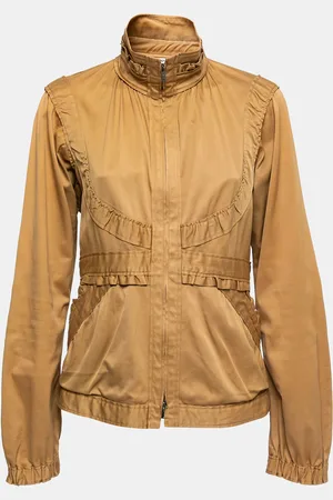 Saint Laurent Brown Cotton Ruffled Zip-Up Jacket L