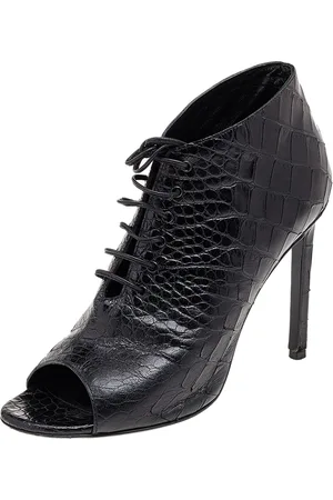 Saint Laurent Saint Laurent Croc Embossed Leather Peep Toe Ankle Booties Size 37.5