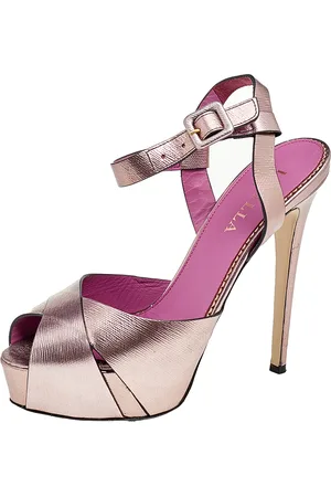 LE SILLA Rose Gold Leather Criss Cross Platform Ankle Strap Sandals Size 38