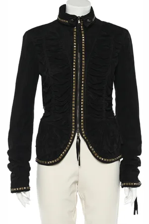 Roberto Cavalli Studded Suede Zip Front Ruched Jacket M