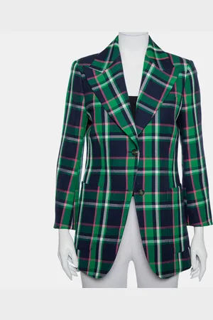 Gucci Checkered Wool Tiger Applique Detail Button Front Blazer M
