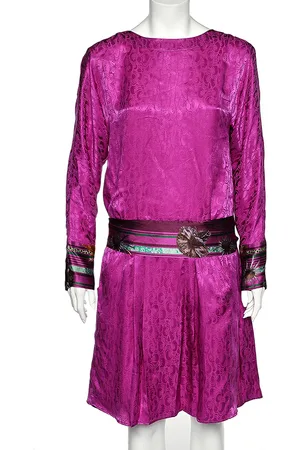 Roberto Cavalli Silk Contrast Waist Tie Detail Dress M
