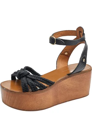 Isabel Marant Jute And Leather Knotted Wedge Platform Ankle Strap Sandals Size 36